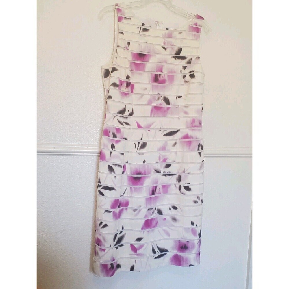 Ann Taylor‎ Womens White Pink Floral Sleeveless Back Zip Silk Sheath Dress 8